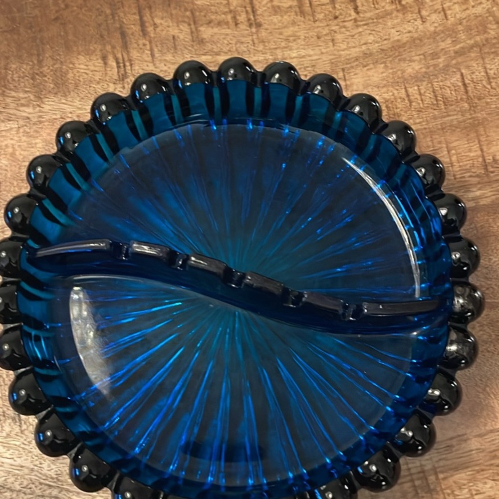 Vintage Art Glass AshTray Viking Blue Fluted Mid Century - Picture 2 of 7